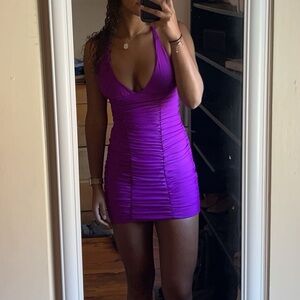 Tiger mist backless purple mini dress